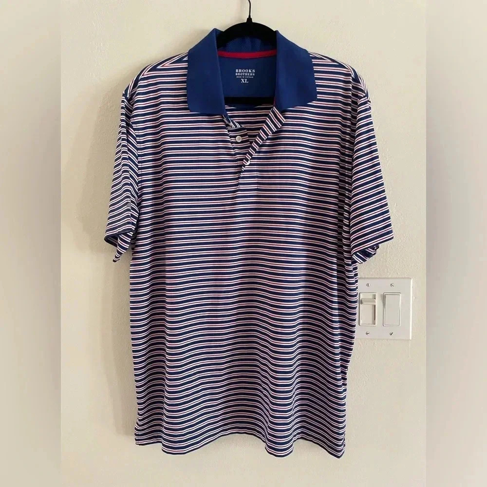 Brooks Brothers Red White Blue USA Lightweight Golf Short Sleeve Polo Men XLarge